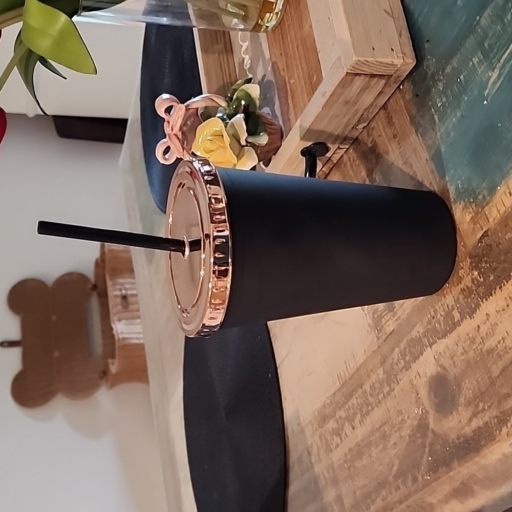 Black Tumbler with Rose Gold Straw - Picture 3 of 6